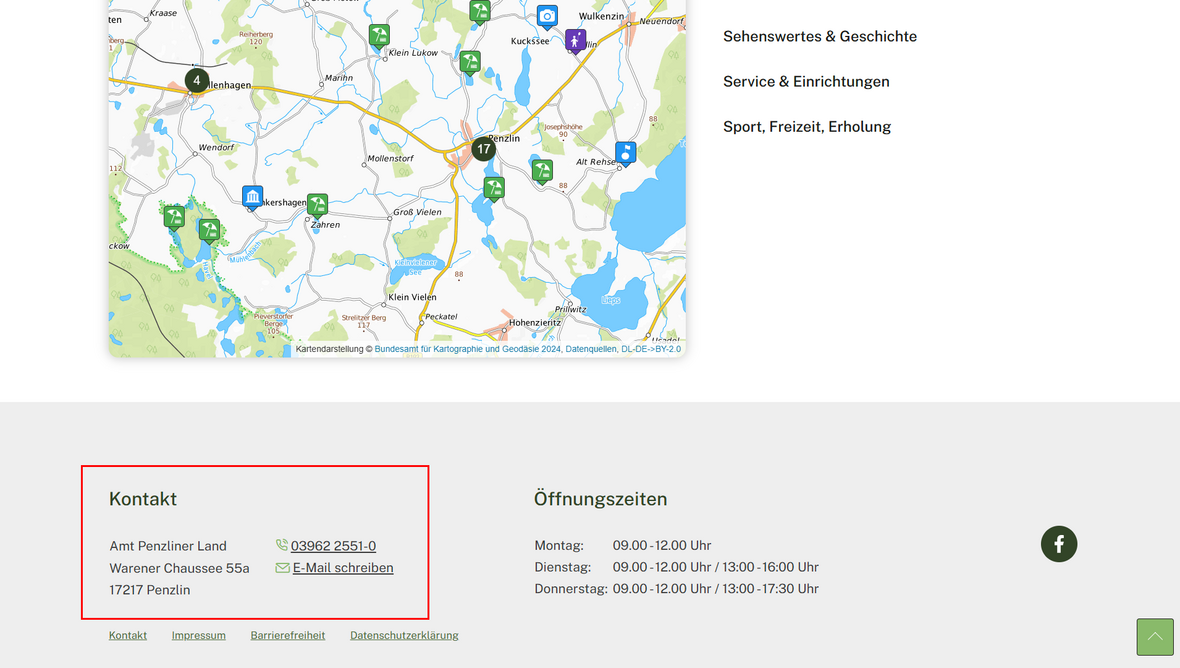Kontakt auf Startseite
