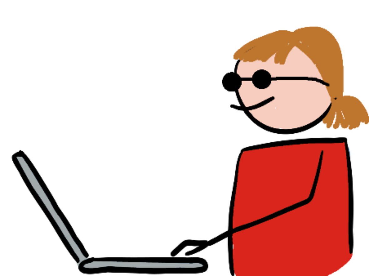 Frau mit rotem Pulli am Laptop