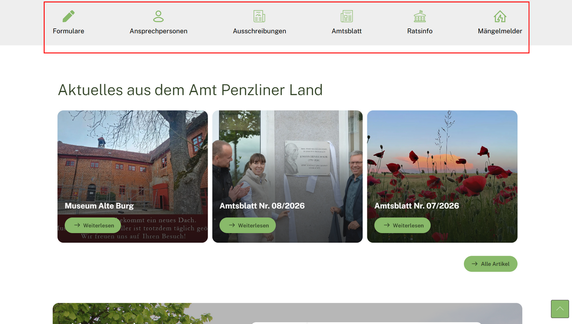 Links auf der Startseite
