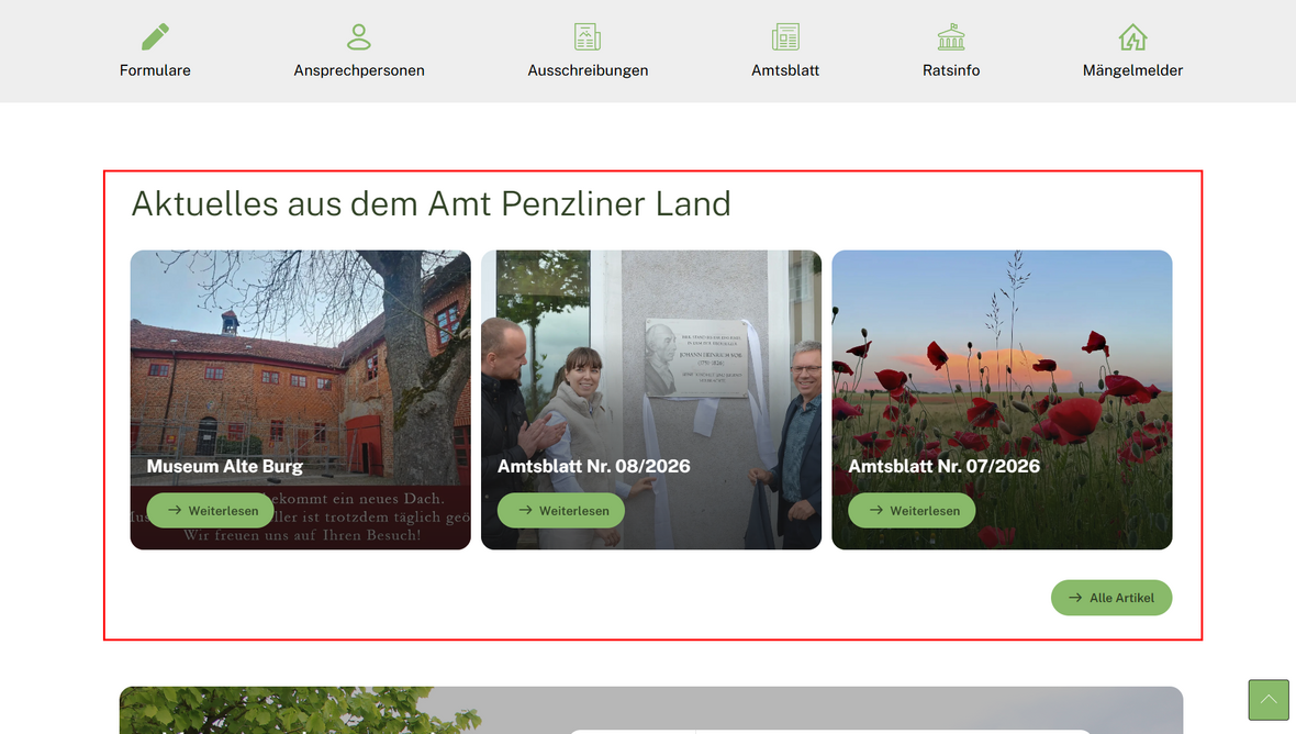Links auf der Startseite